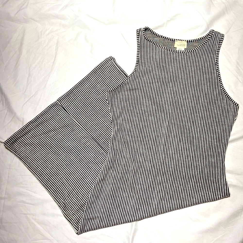 Caution to the Wind Tank Top Style Dress. Black and White Vertical Stripes. Med.